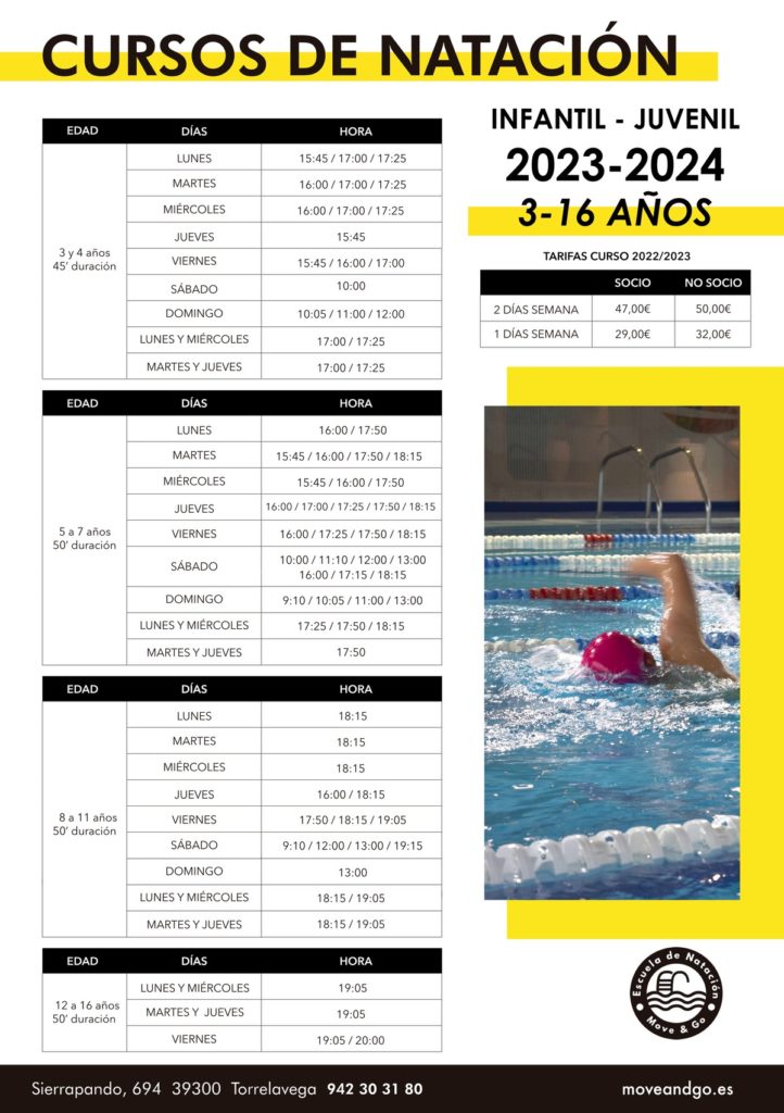 Horarios escuela de natación Move&Go Torrelavega curso 23/24